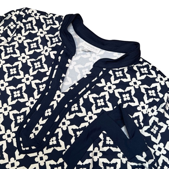 NWT Charter Club Woman’s Tunic Top 3X Navy Blue White Geometric Wrinkle Free - Picture 3 of 15